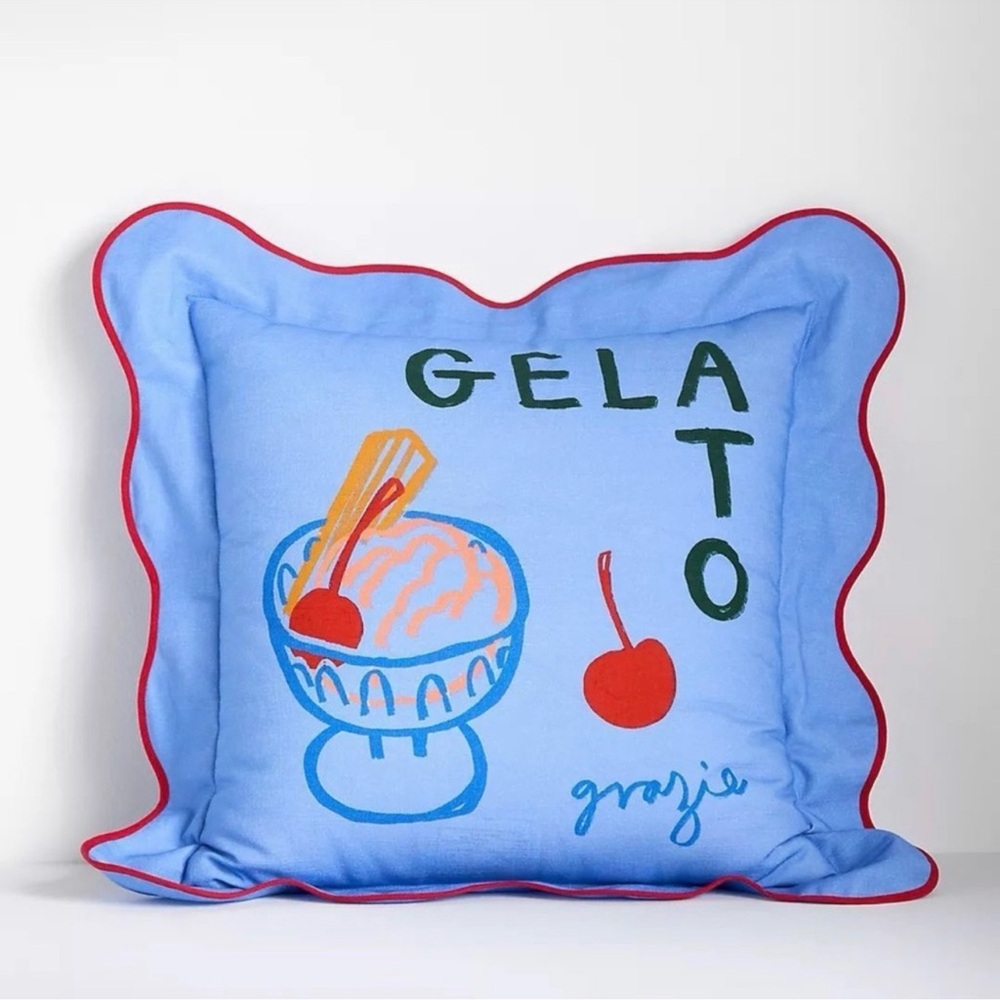 NWT Anthropologie Jordan Nickson Cotton Printed Gelato Text Pillow